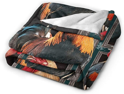 Rooster Chicken Throw Blanket, 60"x50", Multicolor, 100% Polyester Microfiber, Wrinkle Resistant, Colorfast, Unisex Adult, Perfect for Couch, Bed, Camping, Reading, Napping