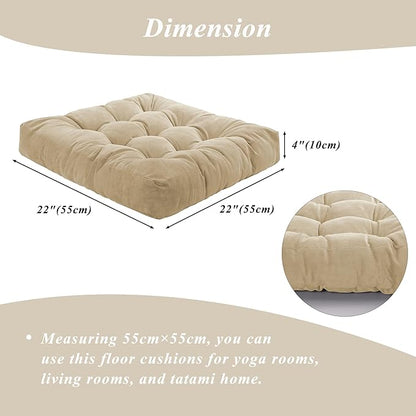 Meditation Floor Pillow 22×22 Inch 1 Pack Large Floor Cushions for Adults Square Tufted Corduroy Floor Pillows for Yoga Living Tatami Room Beige
