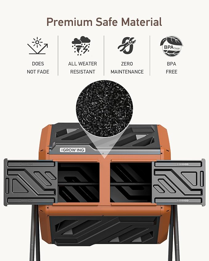 THEGROW'ING Updated 43 Gallon Compost Bin Outdoor, Fast Assemble Tumbling - Image 6