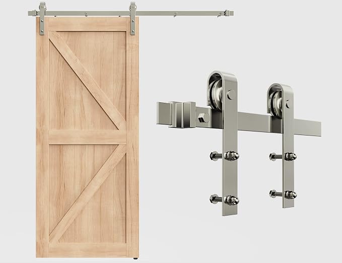 6.6FT Colorful Sliding Barn Door Hardware Track Kit, Brushed Nickel Roller Kit by Unknown