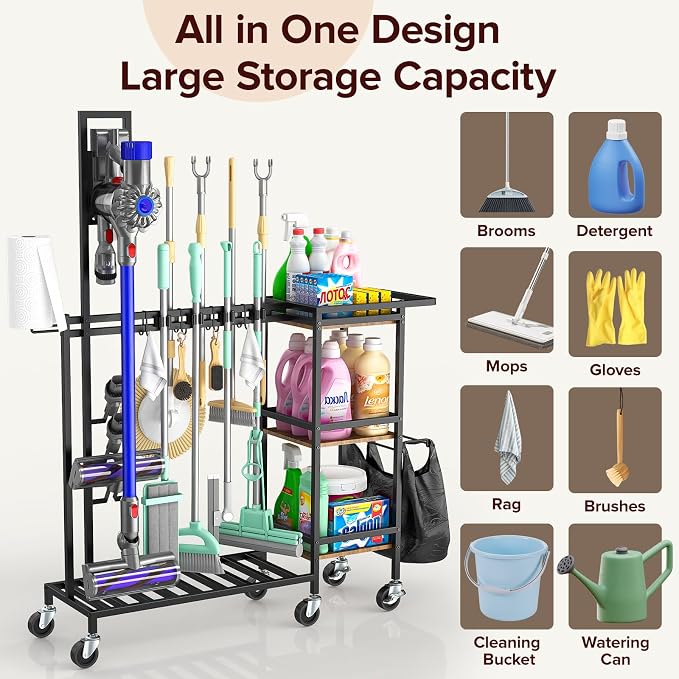 Housolution Cleaning Utility Cart on Wheels, Vacuum Stand Compatible - Image 3