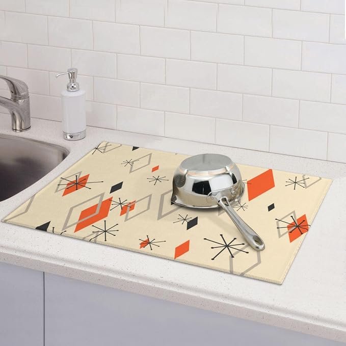 Retro Geometric Pattern Dish Drying Mat - Image 7