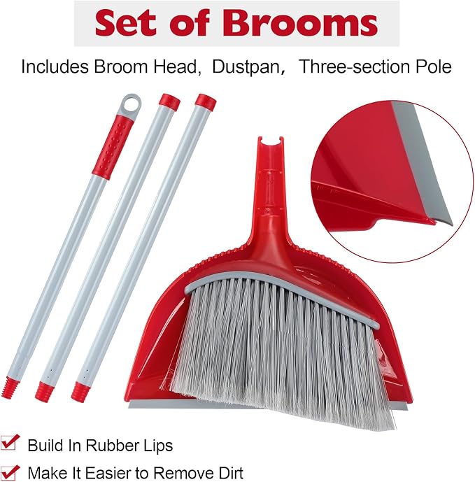 Meanplan 6 Pcs Angle Broom and Dustpan Combo Set - Image 3