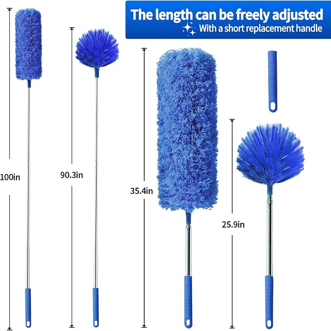 Cobweb Duster with Extension Pole, Washable Cleaning Duster Set with 2 Duster - Image 2