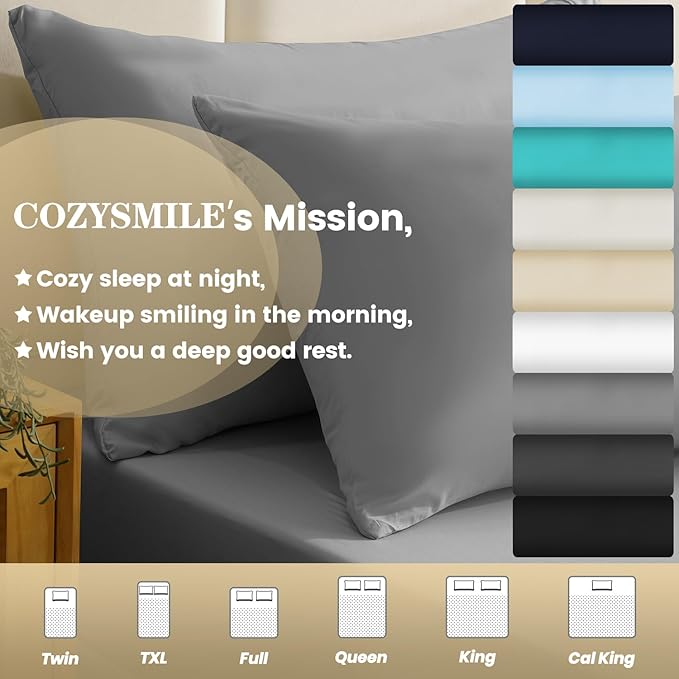 King Sheet Set - 4 Piece Silky Ultra Soft Breathable Bed Sheet Set, 16" Deep Pocket for Mattress, Hotel Luxury King Size Sheets & Wrinkle Free,Easy Care Cooling Bedding Sheets,Light Grey