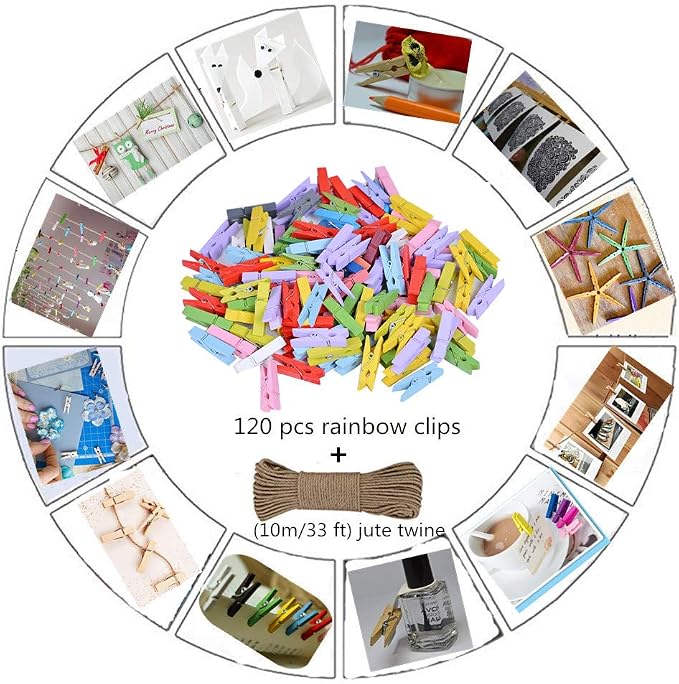 DurReus Sturdy Clothes Pegs Clamps DIY Craft Mini Colored Wood Clothespins Clip - Image 7