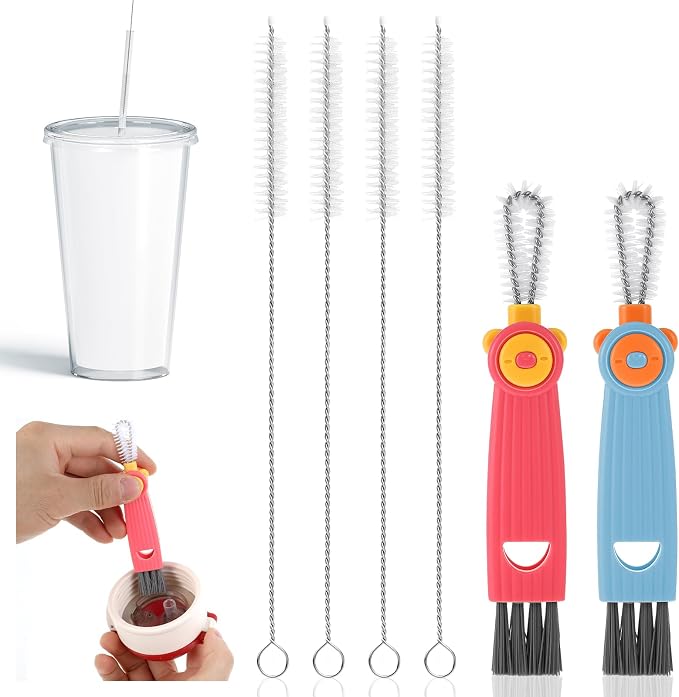 Ouligay 6 Pcs Straw Cleaner Brush Kit, 3 in 1 Cup Lid Cleaning Brush, 17cm Long by Ouligay