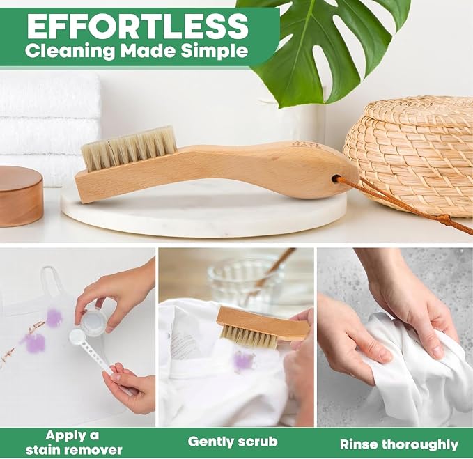 Laundry Stain Remover Clothes Brush Set of 2 Natural Soft Boar Bristle White & - Image 2