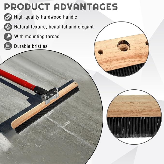 1 Pack 24 Inch Concrete Broom Finishing Tools Wood Backed, Polypropylene - Image 3