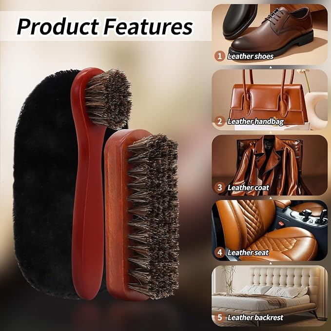 3 Pcs Shoe Brush Kit, Premium Horsehair Shoe Brush - Image 8