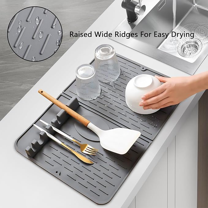 Silicone Dish Drying Mat for Kitchen Counter, Collapsible Dish Drainer Mat - Image 2