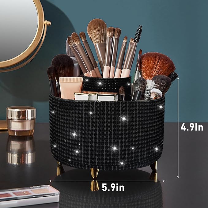 Diesisa Bling Diamond 360° Makeup Brush Holder Organizer, Rotating Makeup Brush - Image 6