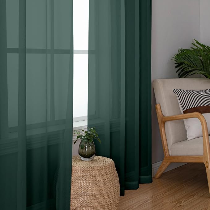 Chyhomenyc Hunter Green Sheer Curtains 78 Inches Long 2 Panels Set - Image 2