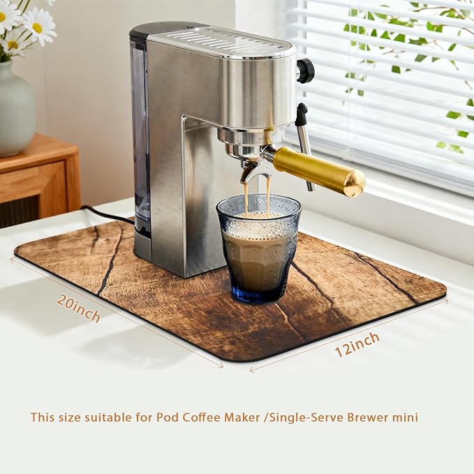 Coffee Mat 20x12 Inch, Wood Grain Cracks Design, Absorbent Hide Stain Rubber - Image 2