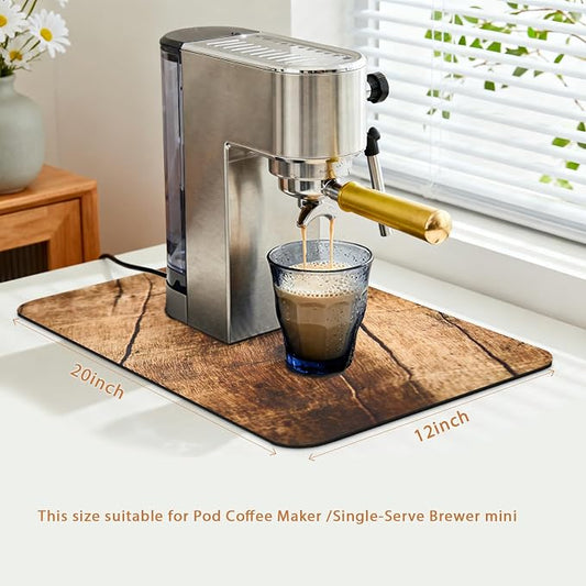Coffee Mat 20x12 Inch, Wood Grain Cracks Design, Absorbent Hide Stain Rubber - Image 2