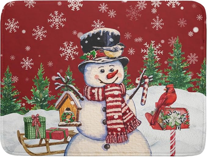 Winter Snowman Dish Drying Mat Red Bird Microfiber Dish Pad 18x24 Inch by Giwawa