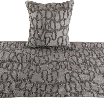 The HomeCentric King Queen Twin Bed Runner, Grey Designer Bed Scarf in Linen with Embroidery, Queen Size 74"x18" Bed Runner with 2 Pillow Cover, Bed Linen Foot Warmer Home Living - Grace Forever