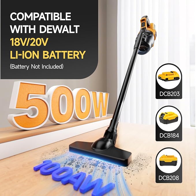 Cordless Vacuum Cleaner for Dewalt 20V Battery, 500W Handheld Vacuum Cleaner - Image 2