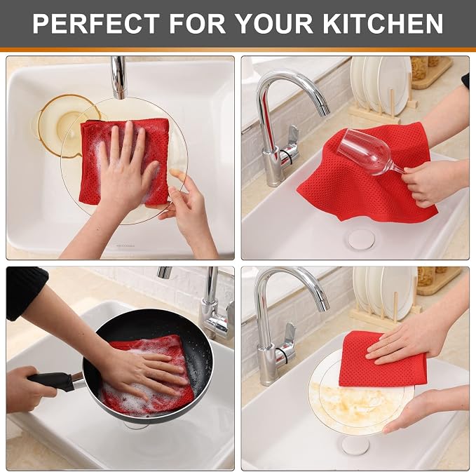 Kitinjoy 100% Cotton Kitchen Dish Cloths, 12 Pack Waffle Weave Ultra Soft - Image 4
