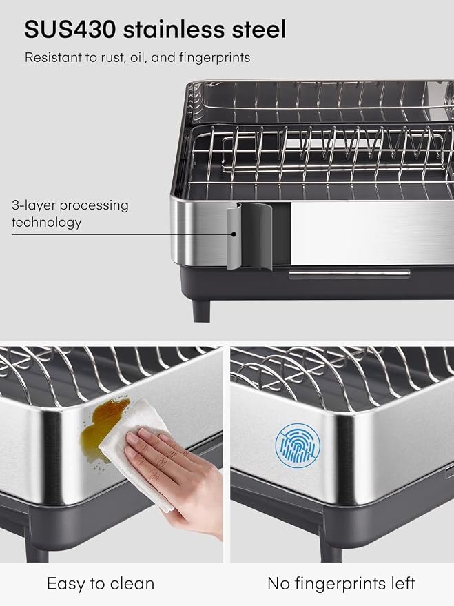FOHERE Large Dish Drying Rack, Expandable Dish Rack, Stainless Steel Dish Rack - Image 7