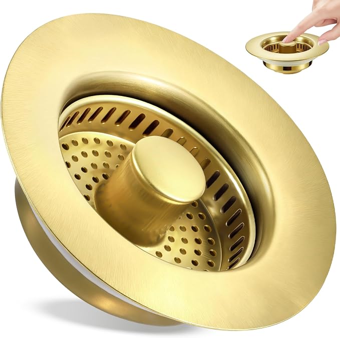 Kitchen Sink Drain Strainer 3 in 1, 304 Stainless Steel Pop Up Sink Stopper by TGOSOMT%C2%AE