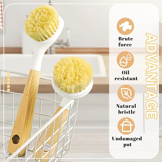 Dish Brush with Handle, Long and Short Handle Kitchen Scrub Brushes with Tough - Image 4