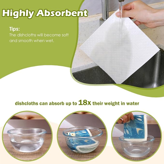 6 Packs Swedish Paper Cloths for Kitchen, Reusable Paper Towels Washable Dish - Image 4