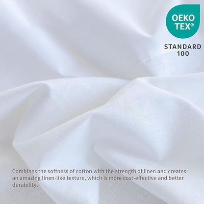 BISELINA French Linen Bed Skirt with Pleated Corner 14-Inch Tailored Drop Natural Flax Cotton Blend Basic Dust Ruffle Soft Cozy Farmhouse Bedding (14" Twin, Basic White)