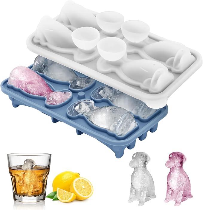 Silicone Ice Cube Tray, Juice and Bourbon, 4 Big Cute Animal Ice Trays by Qomamount