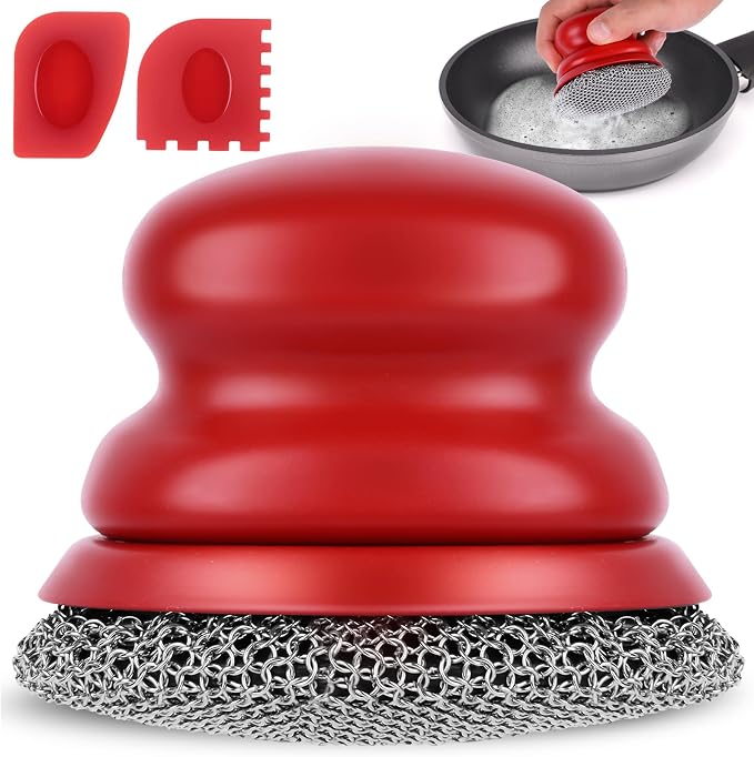 Onewly Cast Iron Scrubber and Scraper, Chain Mail Scrubber Cast Iron by Onewly