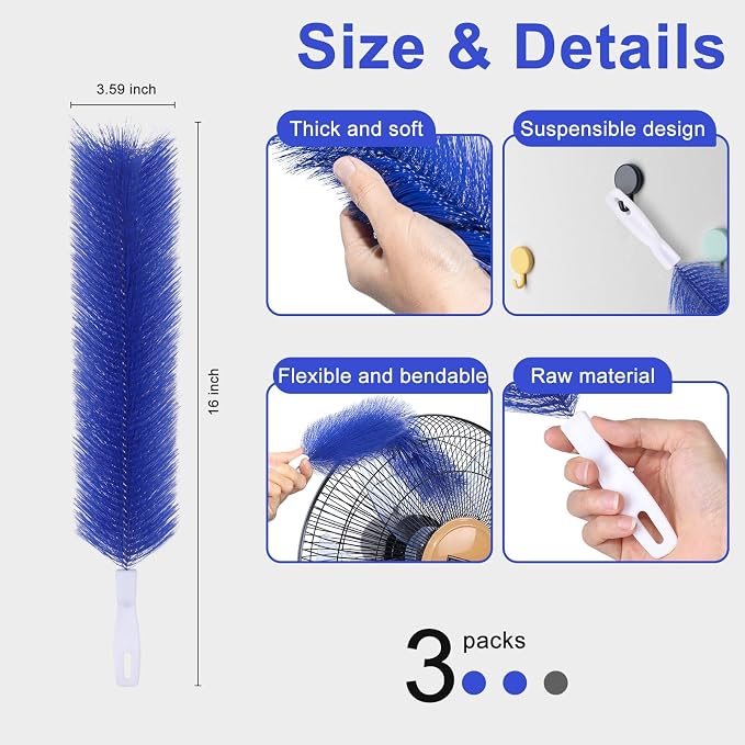 3 Pcs Fan Cleaning Brush Bendable Cobweb Duster - Image 2