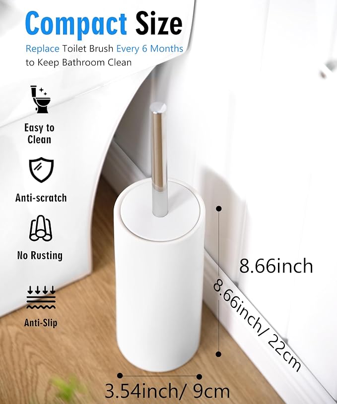 Matt White Ceramic Toilet Brush and Holder Set, Durable Bristles Non Scratch - Image 6