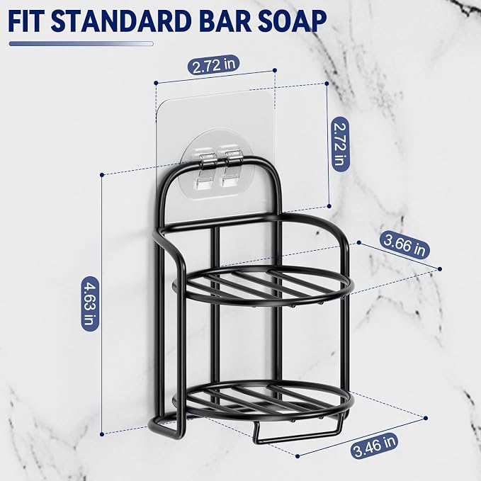 2-Tier Shower Soap Shampoo Bar Holder, Self Adhesive & Freestanding Draining - Image 2