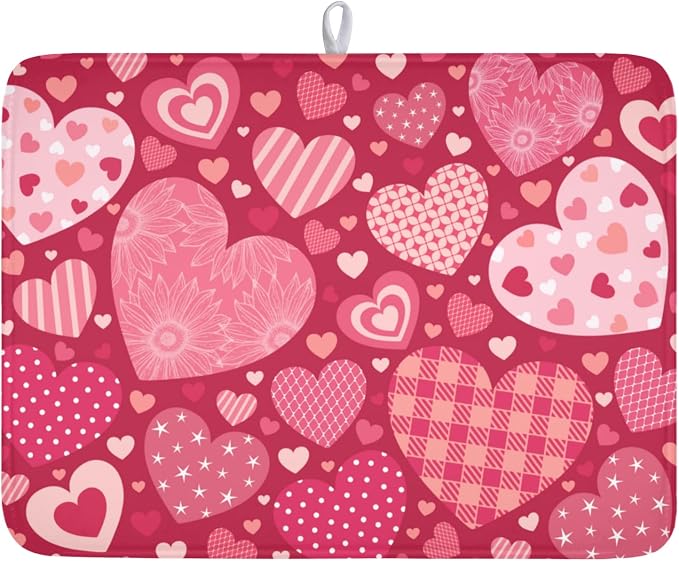 Valentine's Day Dish Drying Mat 18 x 24 Inch Heart Shaped Pattern Dish Drying by Unknown