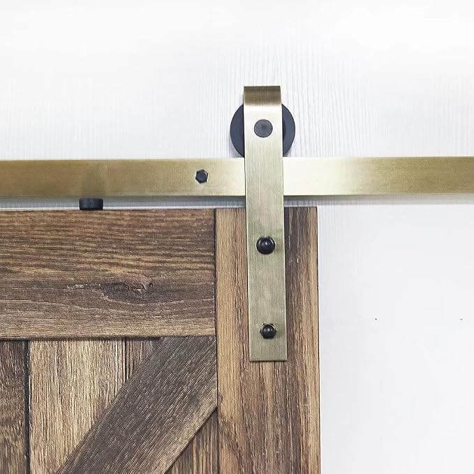 6.6FT Classic Brass Sliding Barn Door Hardware Kit by KINMADE
