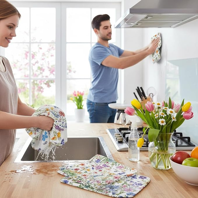 Tinlade 36 Pack Wildflower Reusable Cleaning Cloths Washable Kitchen Towels - Image 5