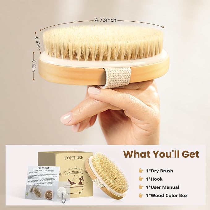 POPCHOSE Dry Brushing Body Brush, Natural Bristle Dry Skin Exfoliating Brush - Image 6
