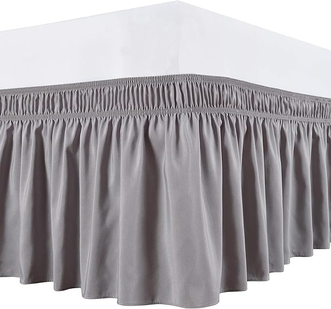 Silver Wrap Around Bed Skirts with 16" Drop - Three Sides Fabric Adjustable Elastic Dust Ruffle Silky Soft -600 TC Stretchy Bed Skirt-Twin XL(39"X 80") Silver