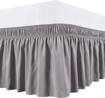 Silver Wrap Around Bed Skirts with 16" Drop - Three Sides Fabric Adjustable Elastic Dust Ruffle Silky Soft -600 TC Stretchy Bed Skirt-Twin XL(39"X 80") Silver