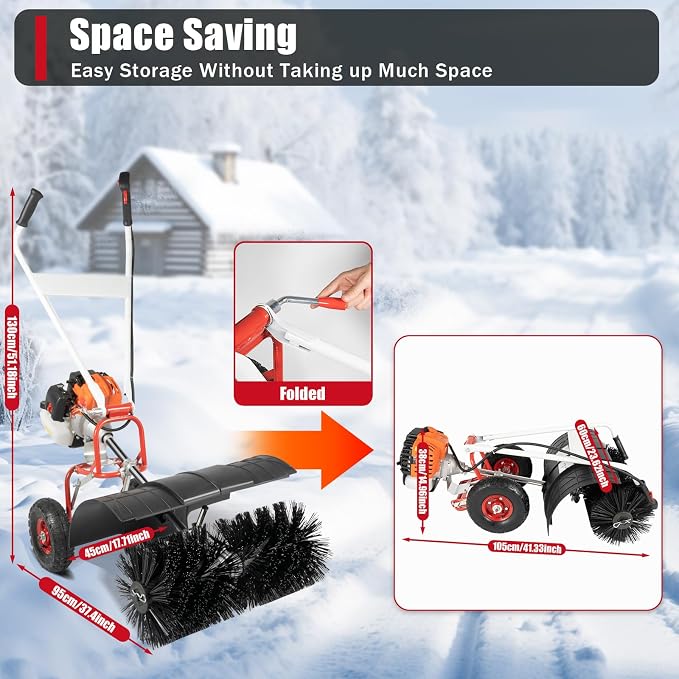 2.5HP 52CC Gas Power Handheld Sweeper, Driveway Turf Snow Broom Brush Cleaner - Image 2