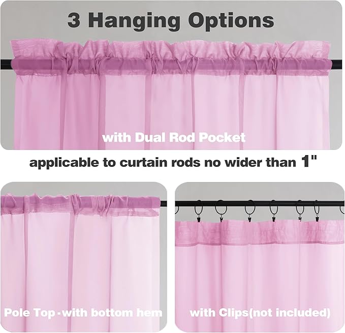 Chyhomenyc Pink Sheer Curtains 78 Inches Long 2 Panels Set - Image 7