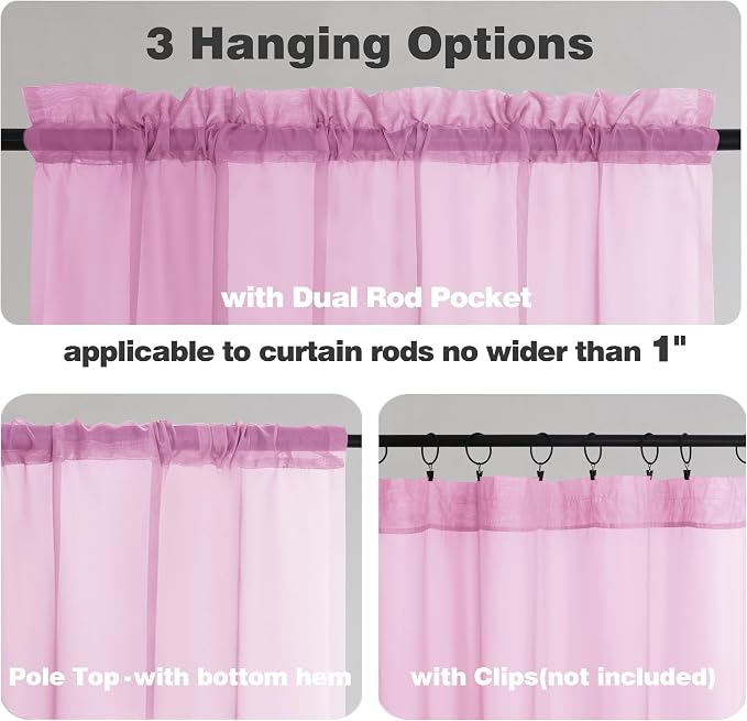 Chyhomenyc Pink Sheer Curtains 78 Inches Long 2 Panels Set - Image 7