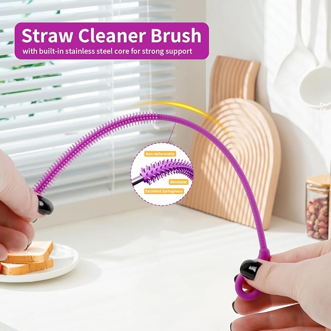 2Pcs Silicone Straw Cleaner Brush, 9.84in Reusable Straw Cleaner - Image 3