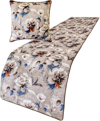 The HomeCentric King/Queen/Twin Ivory Luxury King 90"x18" Bed Runner Without Pillow Cover, Floral, Quilted Bed Scarf on Satin Fabric - Floral Harmony