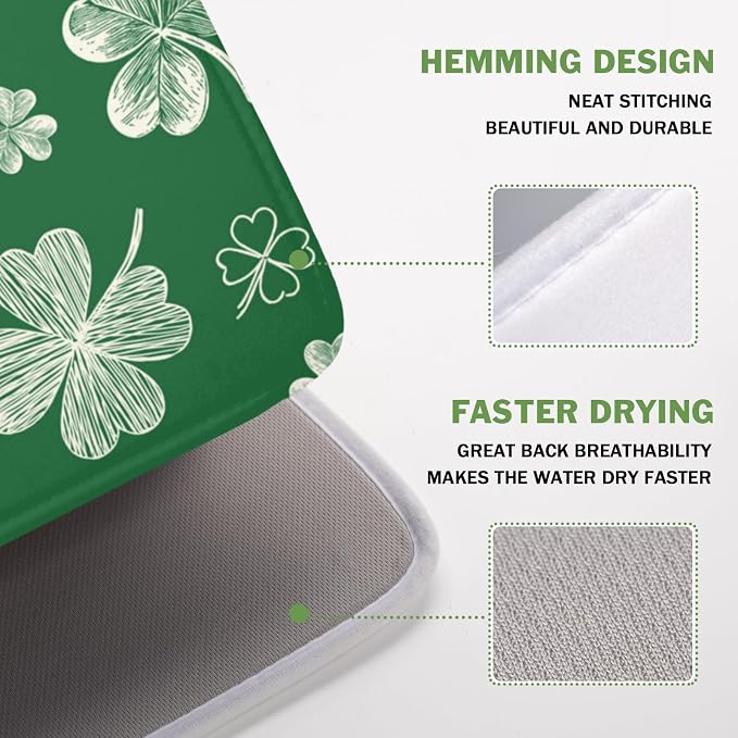St Patrick's Day Dish Drying Mat 16 x 18 Inch Green Shamrock Dish Drainer Rack - Image 4