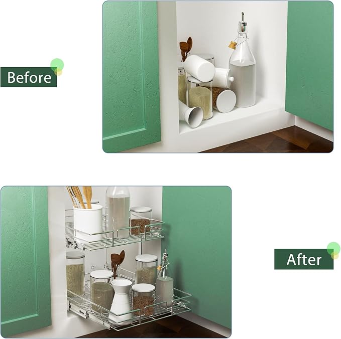 LOVMOR 2 Tier Individual Pull Out Cabinet Organizer 11"W x 21"D, Slide Out - Image 7