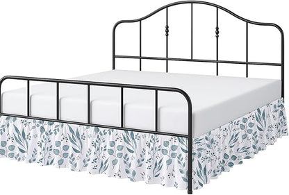 Cottington Lane Ruffled Bed Skirt Queen Size with Split Corner, Brushed Microfiber Hotel Quality Dust Ruffle, 15" Drop Gathered Bedskirt, Soft, Stylish, Shrink & Fade Resistant, Tranquil Green Petals