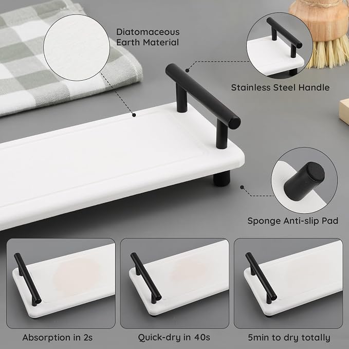 Segbeauty 12x4in Bathroom Tray, Absorbing Quick Dry Stone Drying Mat - Image 3