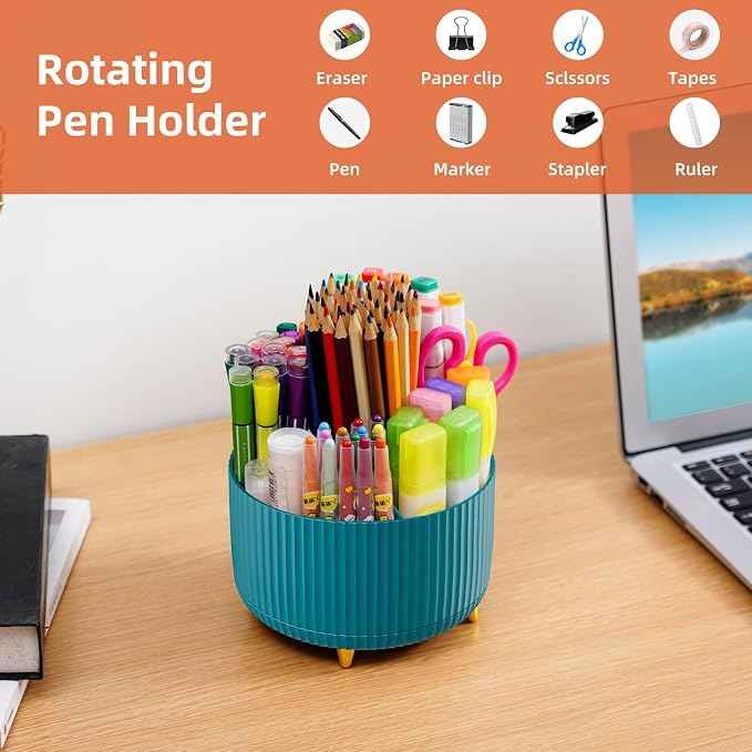 Marbrasse Desk Organizer, 360-Degree Rotating Pen Holder, Desk Organizers and - Image 3