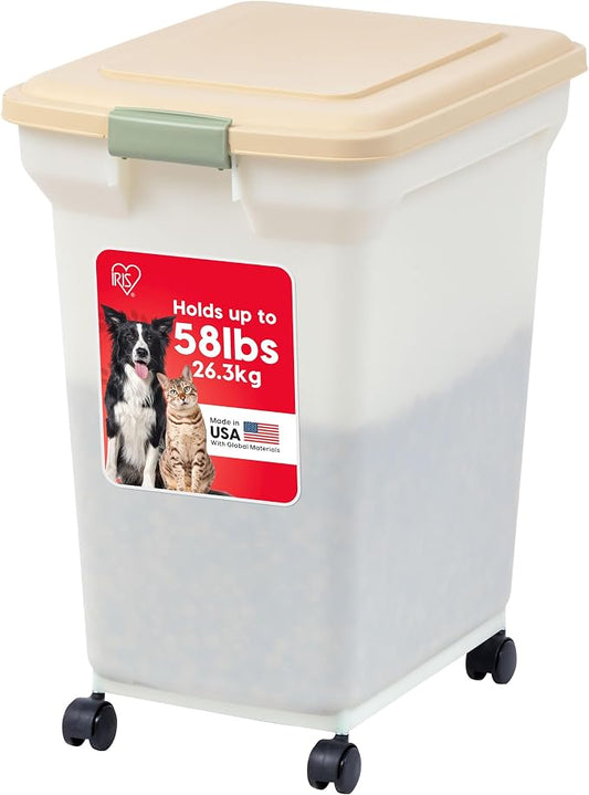 IRIS USA Dog Food Storage Container 58 lbs, Attachable Wheels, by IRISUSA